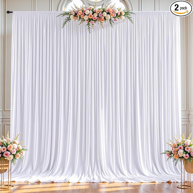 2 Panles White Backdrop Curtains - Wrinkle Free Fabric Backdrop Curtain for Photoshoot,10ft Wedding Party Photo Backdrop Drapes for Birthday Baby Shower Photography Stage Background Decorations