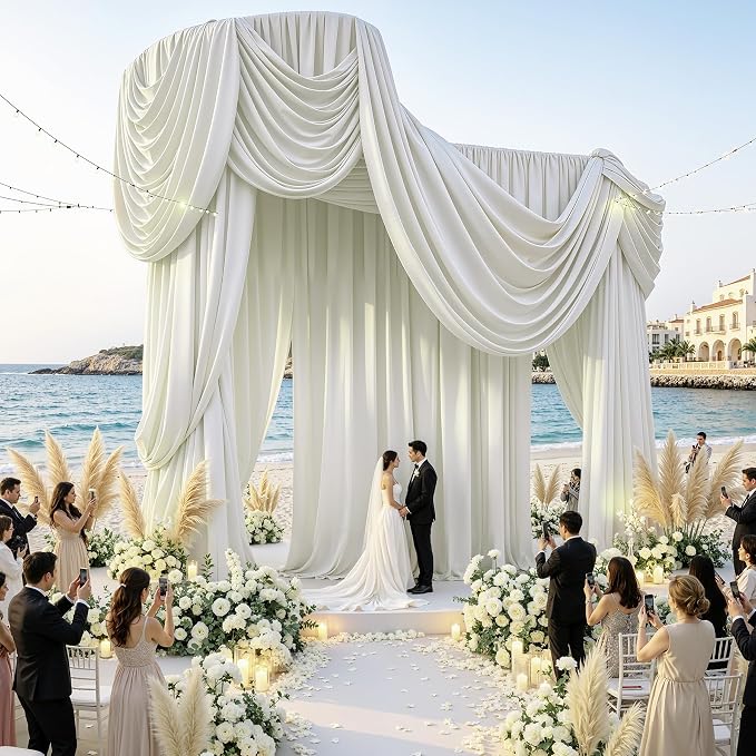 10x40ft Ivory Ceiling Drapes, 2 Panels 40ft Height Wrinkle-Free Tent Draping Curtains for Wedding Party Tent Canopy Arch Backdrop Decorations
