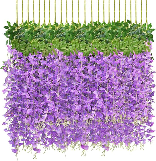 12 PCS Wisteria Hanging Flowers, 3.6ft Fake Vines Artificial Wisteria Garland Silk Flower String for Wedding Arch Garden Party Home Ceiling Wall Backdrop Tent Decoration (Light Purple)