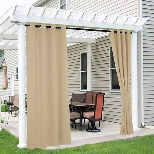 RYB HOME 2 Panels Outdoor Curtains for Patio Waterproof Block Sunlight Thermal Insulated Privacy Assured Thick Outside Curtains for Porch, Gazebo, Pool, W52 x L90, Biscotti Beige