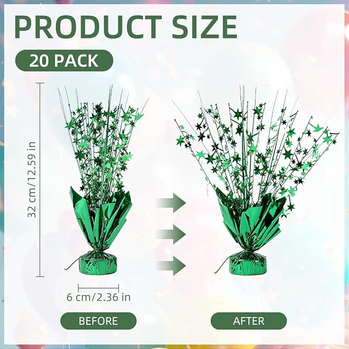20 Pack Green Star Table Decorations Metallic Foil Spray Centerpiece Burst Table Centerpieces for Birthday Party Decoration Graduation Wedding Baby Shower Party Supply (Green)