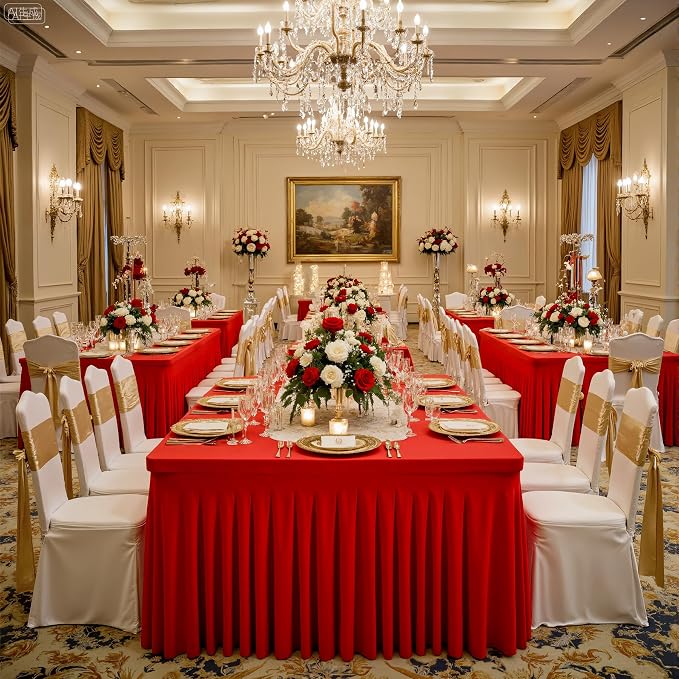 6 Pack Red Spandex Tablecloths for Rectangle Tables 6 Foot Red Stretch Table Cloth Rectangle 6ft Elastic Fitted Table Cover Fabric with Skirt for Wedding Graduation Birthday Party Banquet Buffet