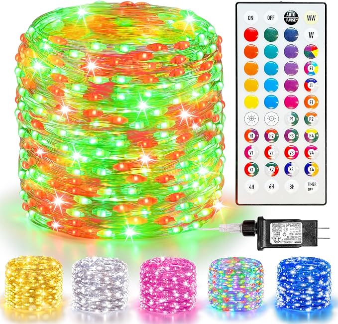 LitHome 300LED 99FT Led Fairy Lights Plug In, Color Changing Fairy Lights with Remote, 9 Modes Led Christmas Twinkle Lights Indoor Dimmable, RGB Christmas Fairy String Lights for Xmas Home Party Decor
