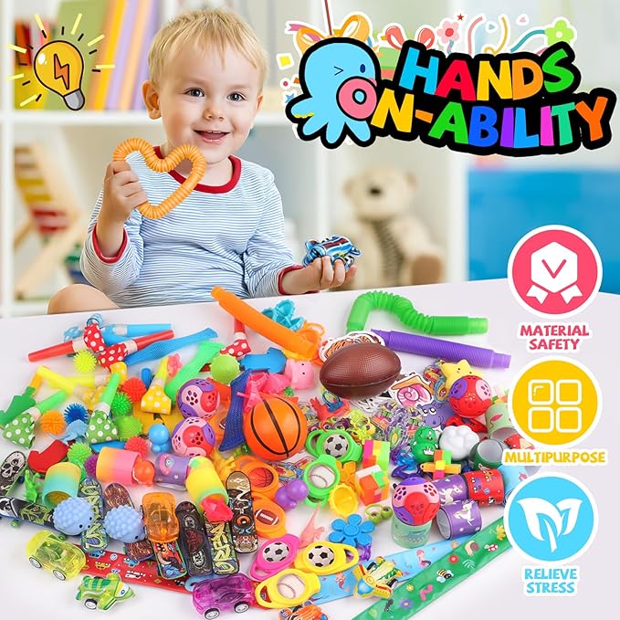 Amy&Benton 200PCS Party Favors for Kids 4-8 Goodie Bags Stuffers,Prize Box Toys for Kids Classroom,Toddler Bulk Fidget Toys Pinata Fillers,Classroom Birthday Gift Carnival Prizes Rewards