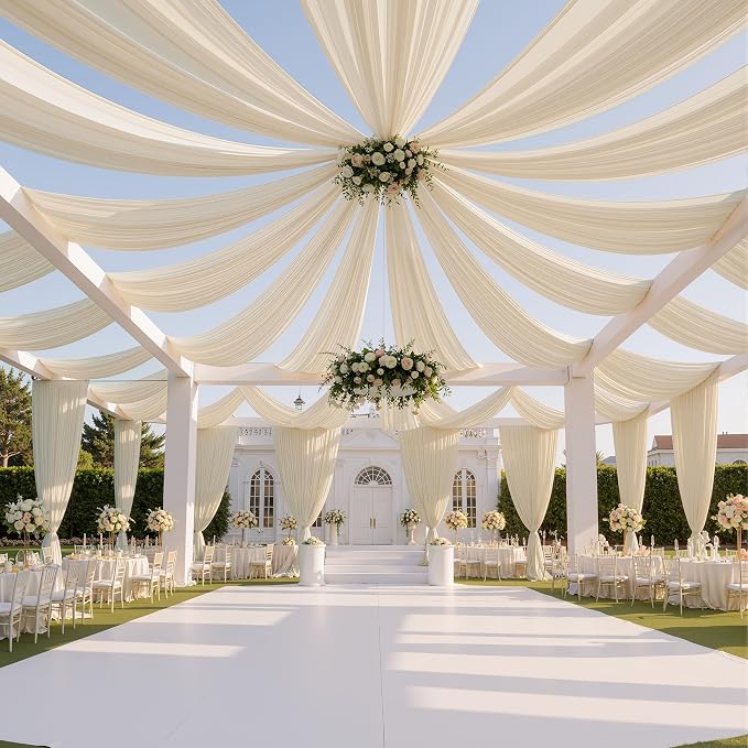 10ftx40ft Beige Ceiling Curtain for Wedding Parties – 2 Panels Wrinkle-Free 40 FT Long Tent Draping Curtains for Wedding, Birthday & Theme Parties, 40ft Height with Rod Pocket