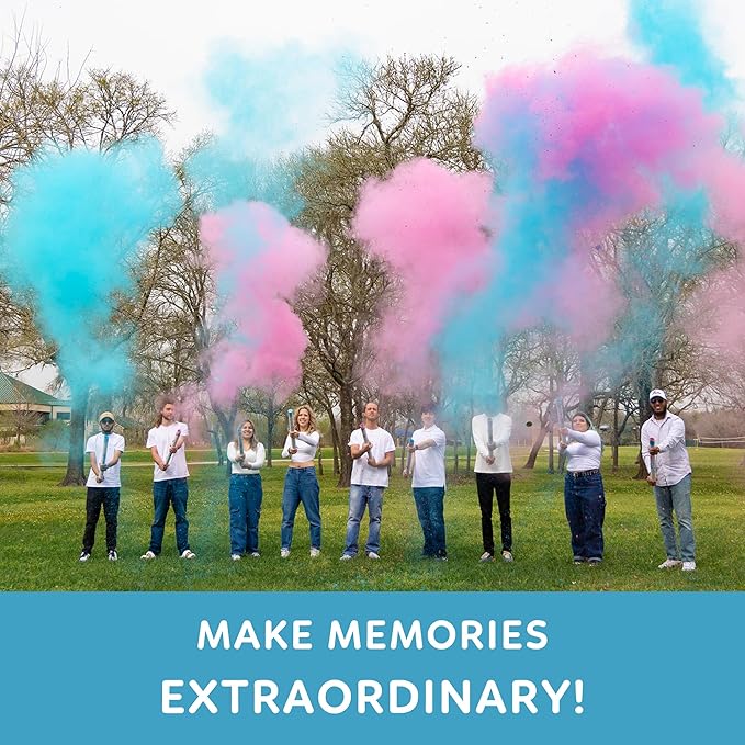 Gender Reveal Powder Smoke Bombs Cannon Poppers | 3 Pink & 3 Blue Poppers | Biodegradable | Alternative to Gender Reveal Smoke Bombs Extinguisher | Gender Reveal Party Decorations | TUR Party Supplies