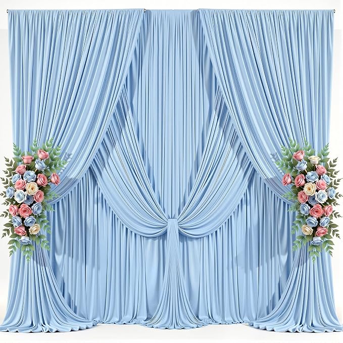 30x10ft Baby Blue Photo Backdrop Curtains for Parties Baby Shower Wrinkle Free Polyester Photoshoot Curtains Drapes Backdrop for Boy Birthday Party Gender Reveal Photography Background 6 Panels 5x10FT