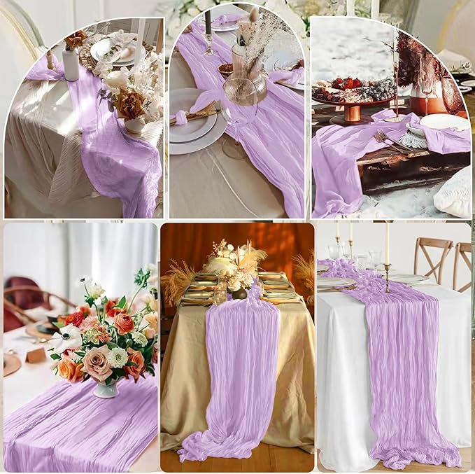 10 Pcs Lilac Cheesecloth Table Runner 10FT, Gauze Table Runner for Wedding Reception Sheer Bridal Shower Birthday Party Boho Table Decoration, Rustic Romantic Wedding Runner