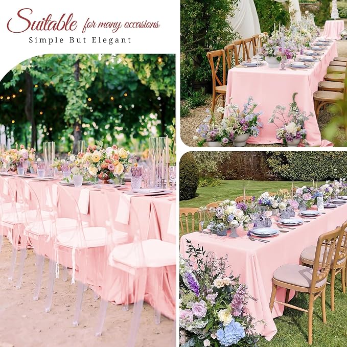 12 Pack Pink Tablecloths for Rectangle Tables 60 x 126 Inch Pink Polyester Tablecloth 8 Foot Rectangle Table Cloth Washable Fabric Table Cover for Party Wedding Banquet Restaurant Events