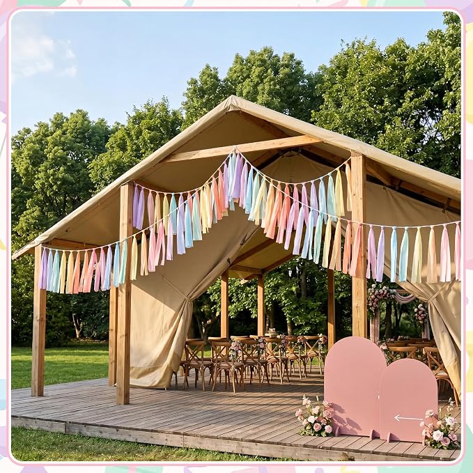 Tenceur 131 ft Party Decor Pre Assembled Ribbon Tassel Garland Boho School Classroom Streamer Ribbon Tassel Garland Birthday Nursery Photography Prop Decor
