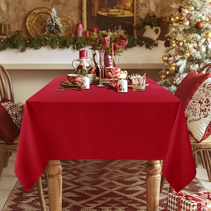 sancua 2 Pack Red Tablecloth 60 x 84 Inch, Rectangle 4 Feet Christmas Table Cloth - Stain and Wrinkle Resistant Washable Polyester Table Cover for Dining Tables, Buffet Parties and Camping