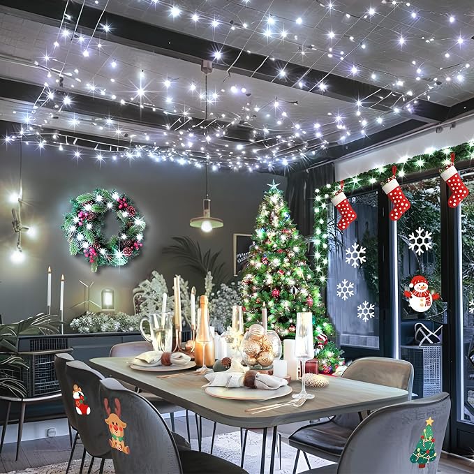 KNONEW 99ft 300 LED Christmas Lights Outdoor String Lights 8 Modes & Memory Fairy Light Plug in Waterproof LED String Lights for Xmas Yard Tree Wedding (Cool White)