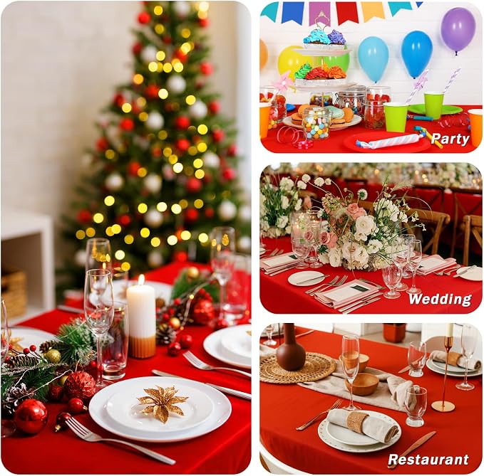 Fixwal 6 Pack Red 70 x 120 Inch Rectangle Tablecloths, Reusable Heavy Duty Washable Polyester Table Covers, Stain and Wrinkle Resistant for 6-8 Ft Tables, Party, Christmas, Anniversary