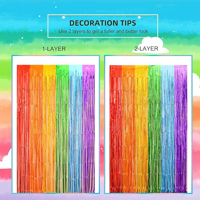 LOLStar Rainbow Photo Booth Props 4 Packs Rainbow Party Decorations 13.2x6.6 ft Foil Fringe Curtains Tinsel Metallic Streamers Holiday Backdrop for Birthday Easter Engagement Bridal Shower Pride