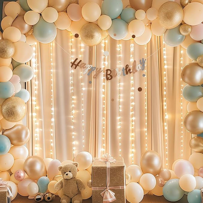 Dark Champagne Backdrop Curtains with Lights for Parties,10x10FT Wrinkle Free Polyester Wedding Photo Backdrop Curtains for Baby Shower Birthday Ceremony Reception Home Party Decorations-5ft x 10ft
