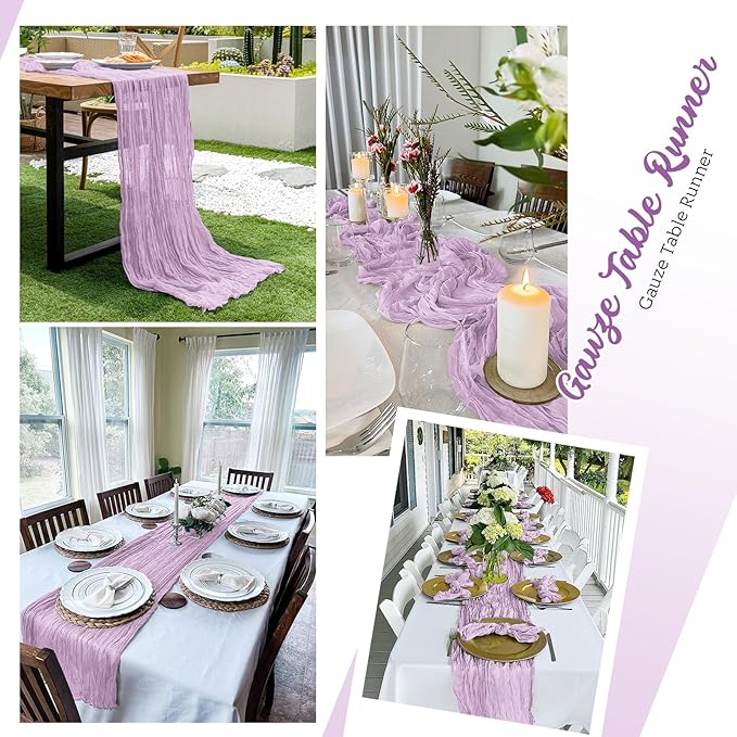 16 Pack Lavender Cheesecloth Table Runners 20x120 Inch Gauze Table Runner Cheese Cloth 10FT Lavender Table Runner Rustic Sheer Runner for Wedding Baby Shower Birthday Party Table Decor