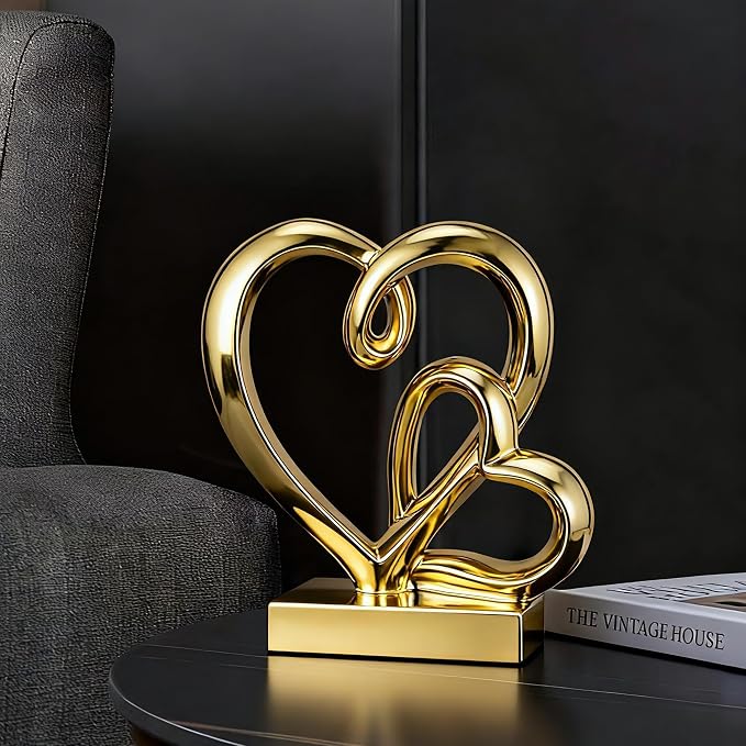 Wedding Anniversary Couples Gifts-Two Hearts Decor Resin Statue,1st to 50th for Her/Him,Engagement Present, Shimmering Love Symbol for Couple, Romantic Home Accent