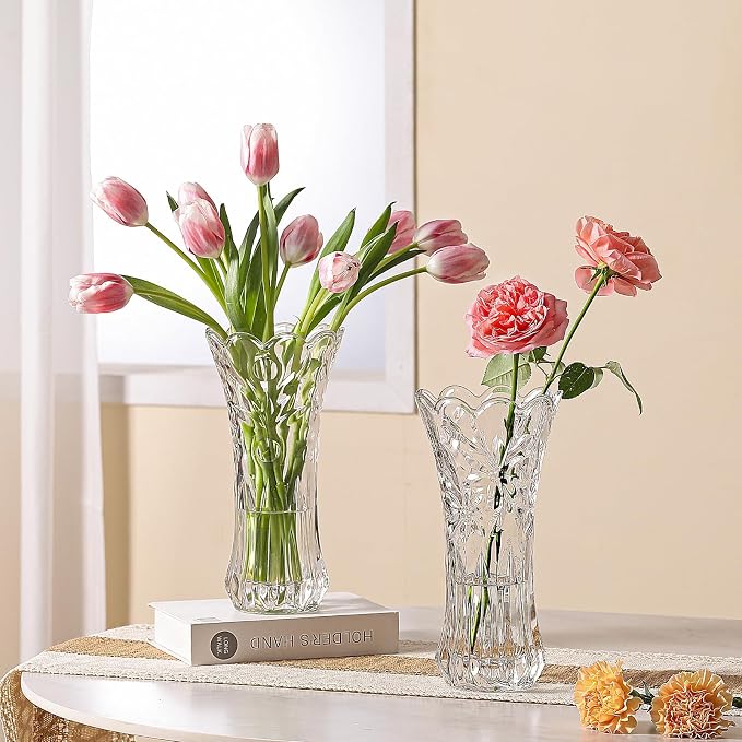 12" Glass Crystal Vase for Flowers with Luxury Gift Box, Elegant Tall Clear Vases for Mother's Day, Wedding, Valentine Gift, Large Floreros Centerpieces for Living Room Home Décor