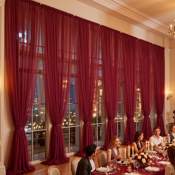 20x10ft Burgundy Tulle Backdrop Curtain for Parites, Sheer Photo Backdrop Drapes for Wedding Baby Shower Boy Shower Birthday Party Photo Shoot Background Decorations