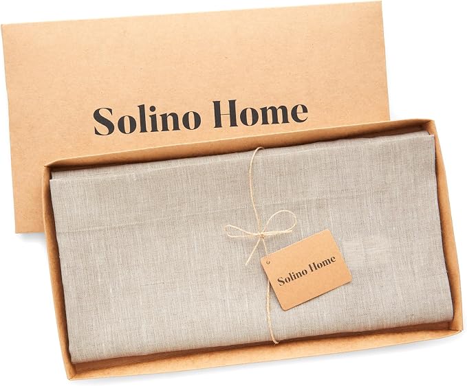 Solino Home Light Natural Linen Tablecloth 52 x 52 Inch - 100% Pure Linen Square Table Throw - Athena, Machine Washable Tablecloth for Summer