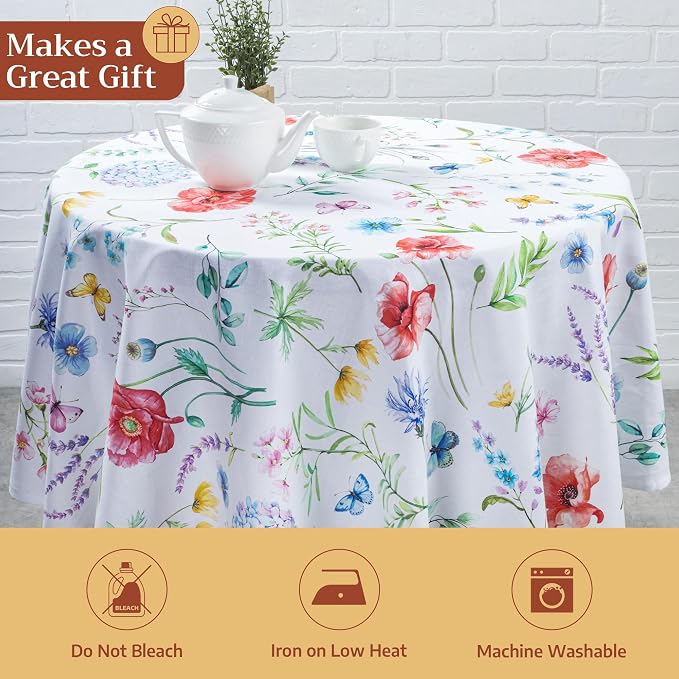 Maison d' Hermine Table Cloth Round Table 100% Cotton 63 Round Inches Tablecloth Reusable Decorative for Dining Kitchen Room Farmhouse Party Home Hotel Restaurant Spring Summer - Just Floral