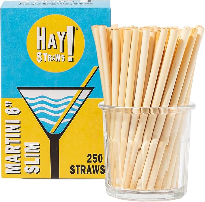 Hay Straws 6 inch Compostable Drinking Straw Eco Friendly, 250 Count Biodegradable Straw, Disposable for Lowball Drinks, Cocktails, Sturdy Plant-Stem Straws, No Paper, Plastic-Free (5–6.5mm)