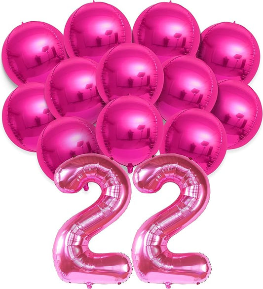 KatchOn, 22 Balloon Number Hot Pink - Pack of 13 | Hot Pink Balloons | 22 Balloons for 22 Birthday Decorations for Women | Hot Pink Mylar Balloons for Hot Pink Party Decorations