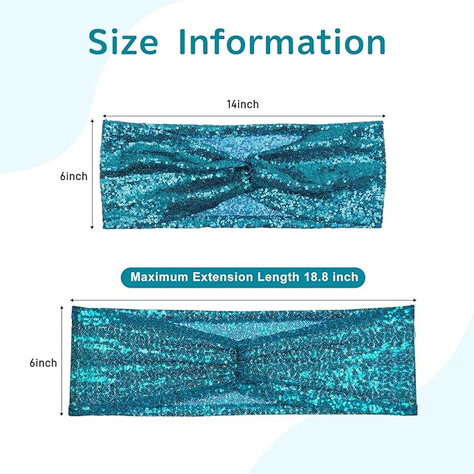 SquarePie Pack of 50 Chair Sashes Teal Glitter Bows Bands for Wedding Banquet Party Decoration