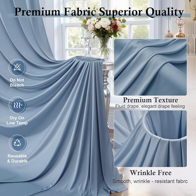 10ft x 15ft Dusty Blue Backdrop Curtains for Wedding Parties, 2 Panels Extra Long Wrinkle Free Fabric Drapes Photo Backdrop for Baby Shower Birthday Stage Reception Lobby Decoration