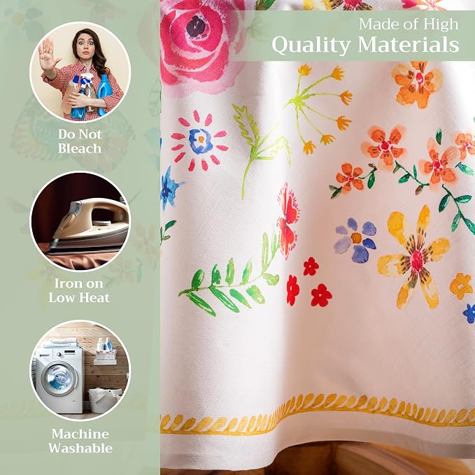 Maison d' Hermine Table Cloth Round Table 100% Cotton 69 Round Inches Tablecloth Reusable Decorative for Dining Kitchen Room Farmhouse Party Home Hotel Restaurant Spring Summer- Happy Florals - Sweety