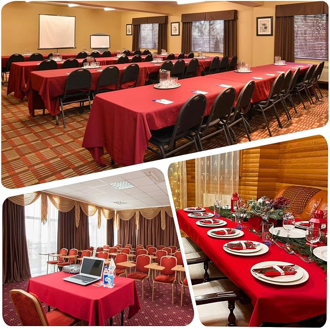 8 Pack Red Tablecloth 60x102 Inch Rectangle Tablecloths for 6 Foot Rectangle Tables, Table Cloth Washable Polyester Fabric Rectangular Table Cover for Dining Banquet Wedding Party