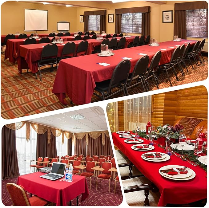 8 Pack Red Tablecloth 60x126 Inch Rectangle Tablecloths for 8 Foot Rectangle Tables, Table Cloth Washable Polyester Fabric Rectangular Table Cover for Dining Banquet Wedding Party