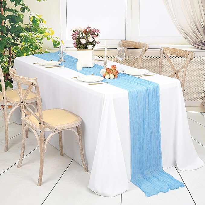 10 Pack Light Blue Table Runner 10Ft Cheesecloth Table Runner Boho Gauze Cheese Cloth Table Runners Romantic Long Sheer Fabric Table Runners for Wedding Party Bridal Shower