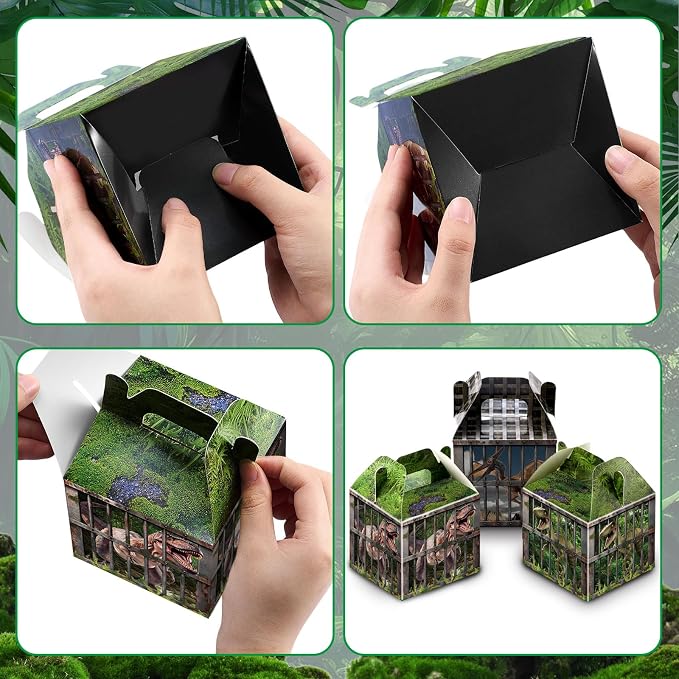 DoubleFill 24 Pcs Dinosaur Party Supplies Treat Boxes Dino Party Favor Boxes Tropical Jungle Dinosaur Gift Box Table Centerpieces Photography Props Decorations for Birthday Halloween Christmas