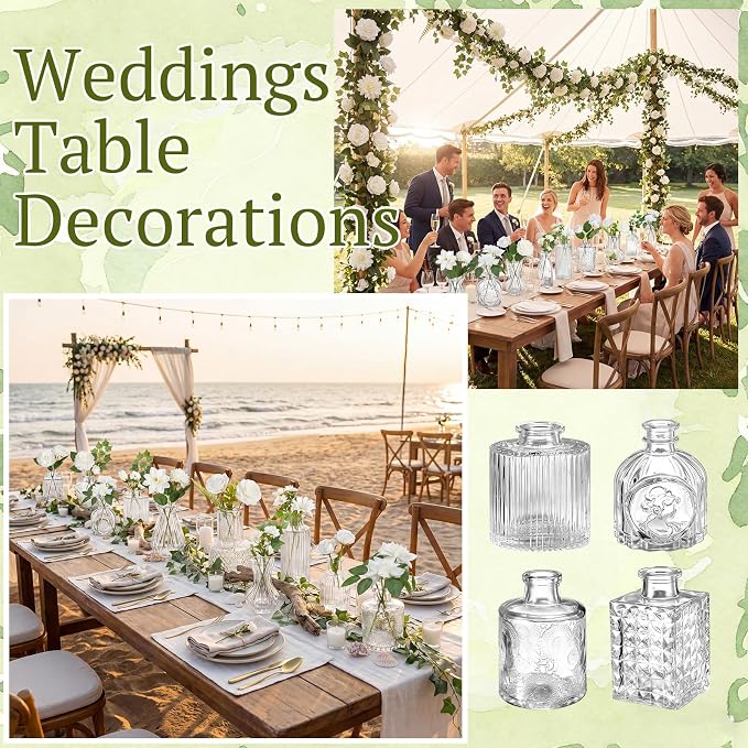 36 Pcs Artificial Flowers Table Centerpiece with Vases Colorful Wildflower Centerpieces Silk Flower Arrangement for Wedding Baby Shower Table Centerpieces Party(White Bloom,Clear)