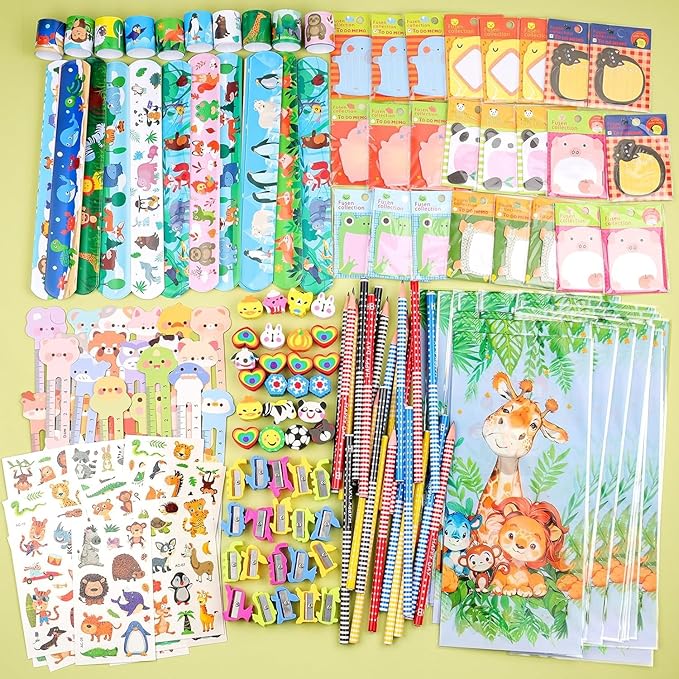 ANPHILE Return Gifts for Birthday Party, 24 Pack Stationery Birthday Goodie Bags with Pencils Erasers Stickers School Classroom Gifts for Students Classroom Gifts Rewards Prizes