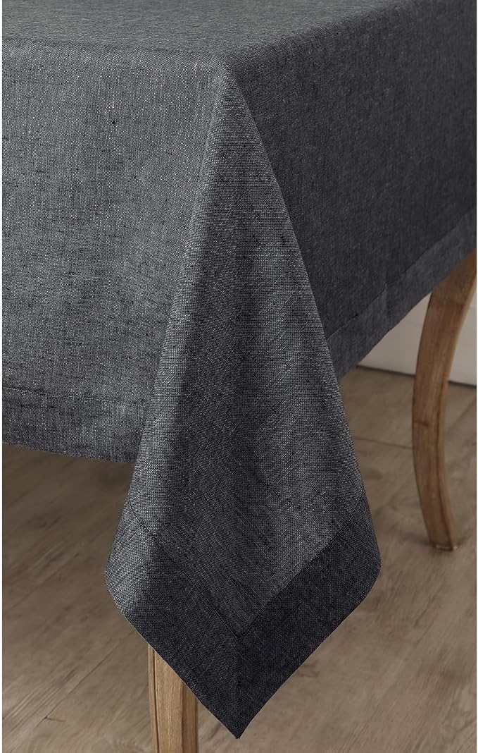 Solino Home Linen Tablecloth 60 x 156 Inch - 100% Pure Linen Charcoal Grey Table Cloth for Rectangular Tables - Athena, Machine Washable Cloth Tablecloth for Summer
