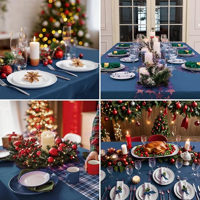 Rectangle Tablecloths 90x132 Inch 2 Pack Navy Blue Polyester Tablecloth Washable Decorative Linen Table Cloths for 6ft and 8ft Dining Table Banquets Buffet Parties and Wedding