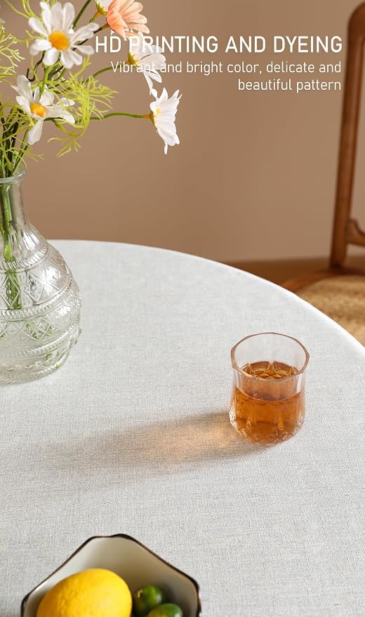 ISAENNE Designer Linen Round Tablecloth,Diameter 67"-Segerman B | Chinoiserie Vintage Elegant Floral Durable Table Cloth,Beautiful,Heavyweight,Dining Room,Tea Party,Kitchen,Thanksgiving