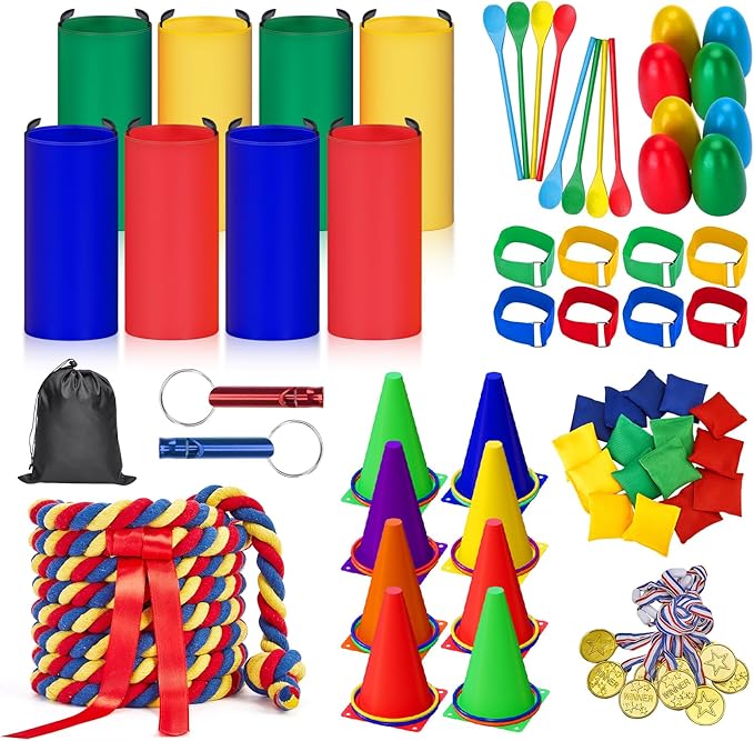 Redllo 87 Pcs Carnival Outdoor Games Potato Sack Race Bags for Kids Adults Bean Bags Ring Toss 3 Legged Relay Race Tug of War Rope Backyard for Birthday Party Field Day Family Christian Church Games