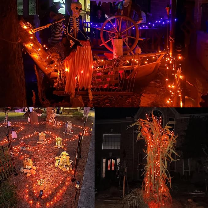 WATERGLIDE Extra Long 328 FT Halloween Lights, 1000 LED Outdoor Fairy String Light, Green PVC Copper Wire Christmas Lights, Plug in 8 Modes & Waterproof for Tree Party Home Yard Decor, Orange