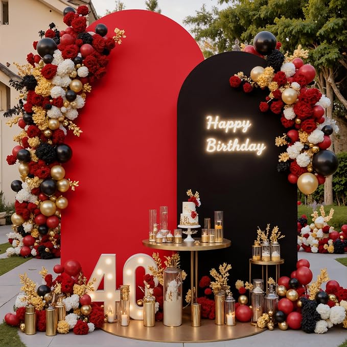 Black Red Photo Arch Backdrop Cover Set of 2 Spandex 7.2 and 6ft Arch Covers Stretchy Backdrop Birthday Party Arch Stand Covers for Baby Shower Wedding Retirement Banquet Background Decorations