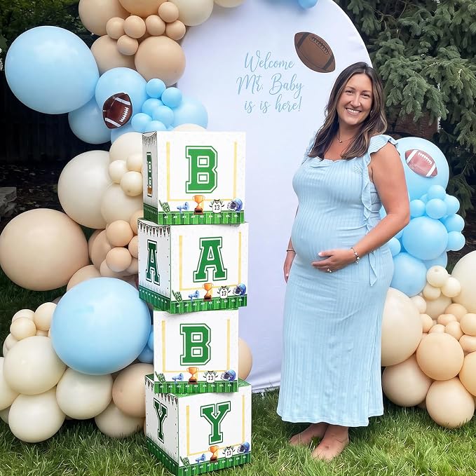 AmazingSpark 4 Pcs Football Touch Down It's a Boy Baby Shower Boxes with Letters Candy Box Decor with Letters Blocks Newborn Birthday Shower Centerpiece for Party Backdrop