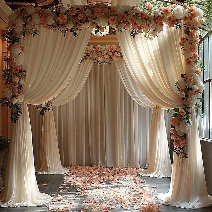 30x10ft Wrinkle Free Ivory Backdrop Curtain for Parties Soft Fabric Drapes Wedding Ivory Curtain Backdrop for Birthday Party Decorations Background for Photography 5x10ft,6 Panels