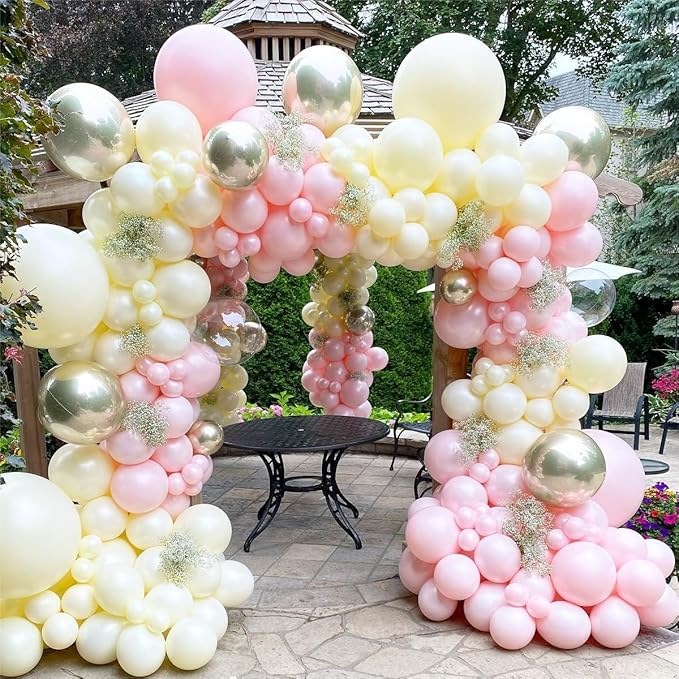 Pearl Pink Double Stuffed Balloons Different Size 115Pcs 5/10/12/18 Inch Pearl Light Pink Balloons Garland kit for Birde to be Wedding Engagement Bridal Shower Birthday Baby Shower Party