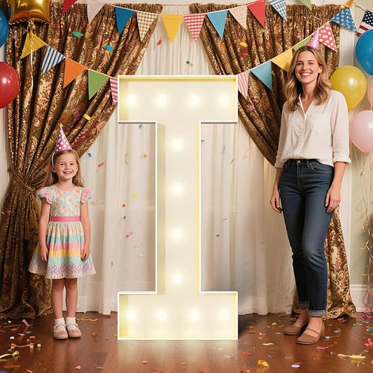 4FT Marquee Letters I Sign,Large Light Up Numbers Party Decoration - Hook and Loop Fastener,No Tools Easy Setup, Corrugated Plastic for Birthdays Weddings Baby Anniversaries(Letters I)