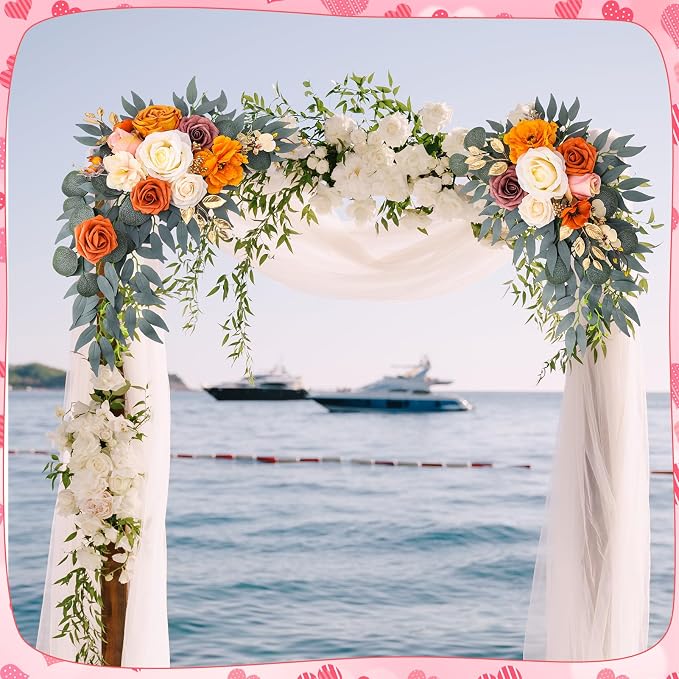 2 Pcs Wedding Arch Decorations - Reusable Artificial Hanging Flowers Floral Swag Greenery Garland for Wedding Welcome Sign Backdrop Bridal Ceremony Reception Backdrop Decoration(Orange)