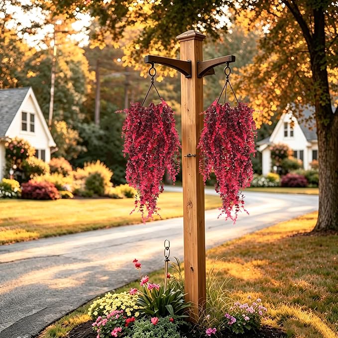 RECUTMS 3Pcs Artificial Fall Hanging Money Plants 31.5" for Indoor Outdoor | UV Resistant,Wine Red Hanging Artificial Plants,Fall Fake Vine for Autumn Home Garden Patio Front Porch Wedding Party Decor