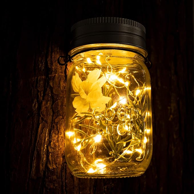 GIGALUMI Solar Mason Jar Lights, 12 Pack 30 Led String Fairy Lights Garden Lights Outdoor Waterproof Hanging Solar Lanterns for Outdoor, Garden, Patio, Lawn, Balcony Decoration