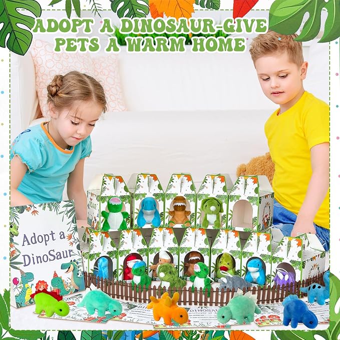 63 Pcs Adopt a Dinosaur Pet Party Favors Adopt an Animal Party Favor Include 20 Mini Dinosaur Stuffed Animals 20 Foldable Boxes 20 Cards 1 Adopt Sign 2 Fence for Adopt a Pet Party (63Pcs Dinosaur)